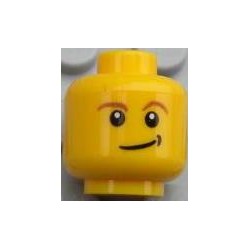 LEGO 3626bbd0278 Minifig Head, Reddish Brown Eyebrows, Black Eyes with White Pupils, Crooked Smile with Black Dimple Print