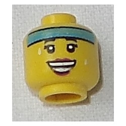 LEGO 3626cbd1816 Minifig Head Female Dark Azure Headband, Black Eyebrows, Eyelashes, White Sweat Drops, Magenta Lips