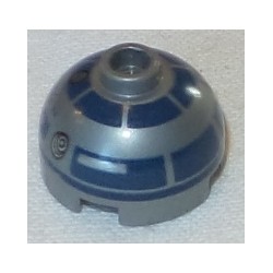 LEGO 553bd037 Cylinder Brick Round 2 x 2 Dome Top with Dark Pink Dots, Large Receptor and Dark Blue Pattern (R2-D2)