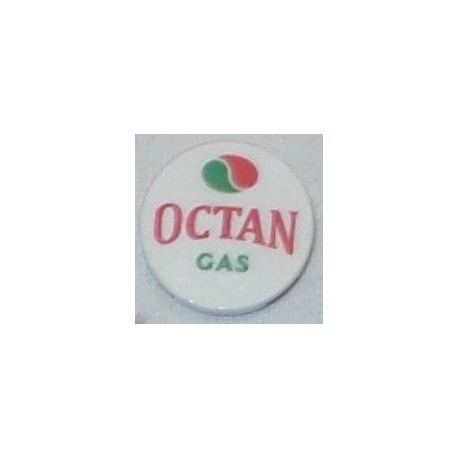 LEGO 14769bd243 Tile Round 2 x 2 with Bottom Stud Holder with Octan Logo and 'OCTAN GAS' Pattern
