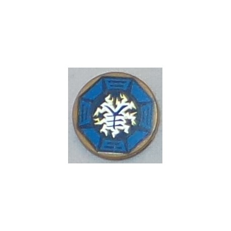 LEGO 14769bd066 Tile 2 x 2 Round with Bottom Stud Holder with Airjitzu Lightning Symbol in Blue Octagon Pattern