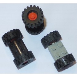 LEGO 122c01assy3 Plate 2 x 2 Modified with Red Wheels with Black 21mm D. x 9mm Offset Tread Medium (122c01 / 4084)