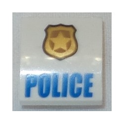 LEGO 15068bd046a Slope Brick Curved 2 x 2 with Gold and Copper Badge with Star and Black Outline, Blue 'POLICE' Pattern
