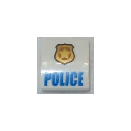 LEGO 15068bd046a Slope Brick Curved 2 x 2 with Gold and Copper Badge with Star and Black Outline, Blue 'POLICE' Pattern