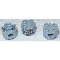 LEGO 17485bd001 Brick Round 2 x 2 with Pin Holes  with Silver and Dark Orange Robot Pattern (C1-10P)
