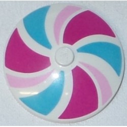 LEGO 3960bd028 Round Dish 4 x 4 Inverted with Solid Stud with Bright Pink, Magenta, and Medium Azure Swirling Stripes