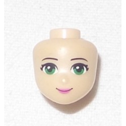 LEGO 98704 Minidoll Head with Thin Black Eyebrows, Green Eyes, Dark Pink Lips, and Closed Mouth Smile