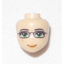 LEGO 14059 Minidoll Head with Green Eyes and Glasses, Orange Lips and Closed Mouth