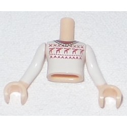 LEGO 92456bd034c01 Minidoll Torso Girl White Sweater Fair Isle with Red Moose Pattern, White Sleeves