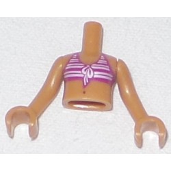 LEGO 92456bd020c01 Minidoll Torso Girl Magenta Bikini Top with White Stripes, Navel Pattern