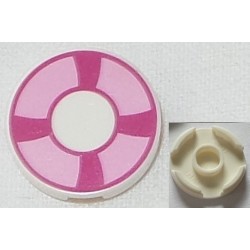 LEGO 14769bd022 Tile 2 x 2 Round with Bottom Stud Holder with Magenta and Bright Pink Life Preserver, Curved Bands Pattern