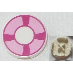 LEGO 4150bd106 Tile 2 x 2 Round with Magenta and Bright Pink Life Preserver, Curved Bands Pattern