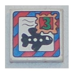 LEGO 3068bpx73 Tile 2 x 2 with Fabuland Letter, Airplane and '3' Stamp