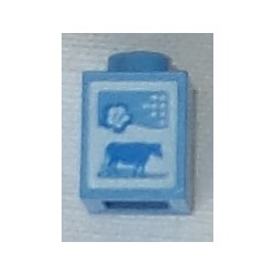 LEGO 3005bd016 Brick 1 x 1 with Blue Cow and Flower on White Background Pattern (Milk Carton)