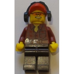 LEGO cty0405 Flannel Shirt with Pocket and Belt, Dark Brown Legs, Red Cap with Hole, Headphones, Orange Safety Glasses