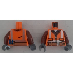 LEGO 973bd1905c01 Minifig Torso with Safety Vest with Reflective Stripes, Reddish Brown Shirt, Medium Nougat Belt