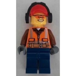 LEGO cty0527 Construction Worker - Male, Orange Safety Vest, Reflective Stripes Headphones, Safety Glasses