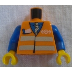 LEGO 973bd0278c01 Minifig Torso Safety Vest, Silver Reflective Stripes, Pocket with Pencil and Paper, and White Train Logo