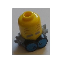 LEGO 20603bd01 Minifig Headgear Extended Head, Eyebrows and Wrinkles, Black and Blue Goggles and Messy LtBGray Hair