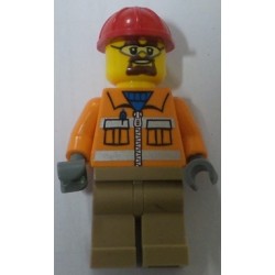 LEGO cty0366 Construction Worker - Orange Zipper, Safety Stripes, Orange Arms, Helmet, Safety Goggles