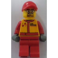 LEGO cty0387 Monster Truck Mechanic, Racing Suit with Airborne Spoilers Logo, Red Cap with Hole, Safety Goggles