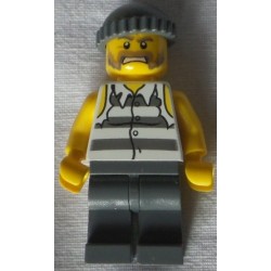 LEGO cty0481 Police - Jail Prisoner Shirt with Prison Stripes and Torn out Sleeves, DkBlGray Legs, DkBlGray Knit Cap