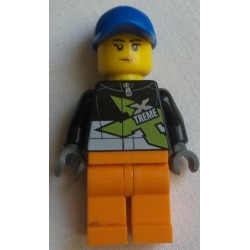LEGO cty0543 Xtreme Powerboat Driver, Female, Black Racing Jacket, Orange Legs, Blue Seamed Cap