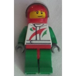 LEGO cty0389 Race Car Driver, White Racing Suit with Octan Logo, Red Helmet with TrBrown Visor, Crooked Smile with Brown Dimple