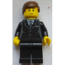 LEGO twn173 Suit Black, Reddish Brown Male Hair, Black Eyebrows, Thin Grin