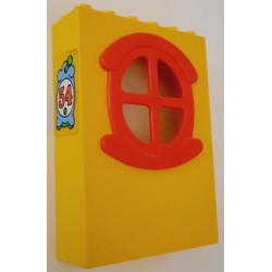 LEGO x635c01 Fabuland Building Wall 2 x 6 x 7 with Red Round Symmetric Window (with sticker)