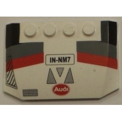 LEGO 52031bd140 Wedge 4 x 6 x 2/3 Curved with 'IN-NM7' Oval Audi Logo and Black, Dark Bluish Gray and Red Racing Stripes