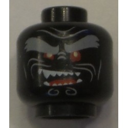 LEGO 3626cbd1917 Minifig Head Alien with Light Bluish Gray Bushy Eyebrows, Red Eyes, Open Mouth Crooked Smile Right Raised Fangs