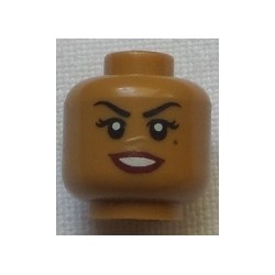LEGO 3626cbd1714 Minifig Head Female Black Eyebrows, Eyelashes, Beauty Mark Under Left Eye, Dark Red Lips