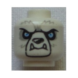 LEGO 3626dbd1255 Minifig Head Alien Dual Chima Bear Black Nose BtLtBlue Eyes LtBlGray Fur Lower Fangs Sand Blue Tribal Markings