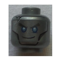 LEGO 3626cbd1809 Minifig Head Alien Robot Silver with Blue Eyes, Gray Eyebrows and Crack, Circles on Back