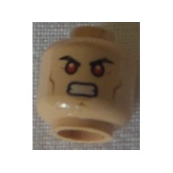 LEGO 3626cbd1470 Minifig Head Dual Sided Black Eyebrows, Cheek Lines, Chin Dimple, Open Mouth Smirk / Bared Teeth with Red Eyes