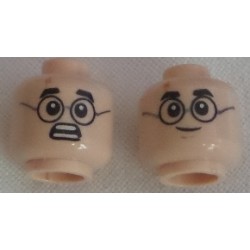 LEGO 3626cbd2168 Minifig Head Dual Sided Round Glasses Chin Dimple / Scared Open Mouth with Teeth Parted