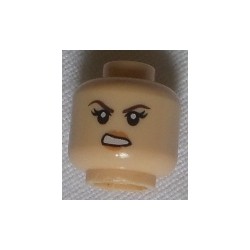 LEGO 3626cbd0635 Minifig Head Dual Sided DkBrown Eyebrows, Black Eyelashes, Nougat Lips, Neutral Dimple / Open Mouth Scowl Teeth