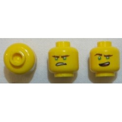 LEGO 3626cbd1890 Minifig Head Dual Sided Eyebrows, Green Eyes, Lopsided Open Mouth Grin / Gritted Teeth