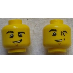 LEGO 3626cbd0857 Minifig Head Male Eyebrows, Raised Right Eyebrow, Chin Dimple, and Lopsided Grin with Teeth