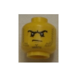 LEGO 3626cbd0894 Minifig Head Beard Stubble, Black Angry Eyebrows and Scowl, White Pupils