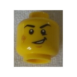 LEGO 3626cbd2519 Minifig Head Eyebrows, Right Rounded, Scuff Mark and Chin Dimple, Lopsided Open Mouth Smile with Teeth