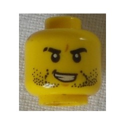 LEGO 3626cbd1330 Minifig Head Beard Stubble, Eyebrows, Scar on Right Eyebrow, Open Mouth with Teeth