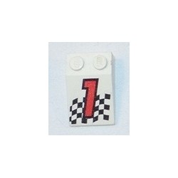 LEGO 3298px33 Slope Brick 33 3 x 2 with Red Number 1 over Checkered Flag Pattern