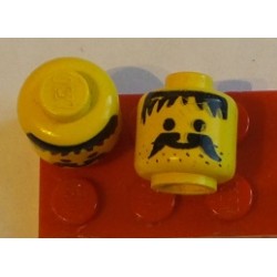 LEGO 3626apx4 Minifig Head with Solid Stud with Black Bangs, Moustache, and Stubble Pattern