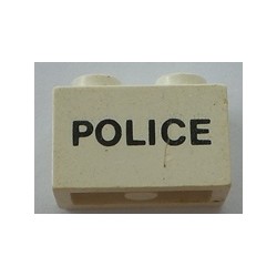 LEGO 3004p18 Brick 1 x 2 with Thin Black POLICE Pattern