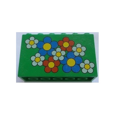 LEGO 6213px11 Brick 2 x 6 x 3 with RedWhiteBlue Flowers Pattern