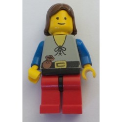 LEGO cas220 Peasant - Red Legs with Black Hips, Brown Female Hair