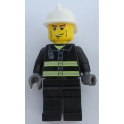 LEGO cty0020 Fire - Reflective Stripes, Black Legs, White Fire Helmet, Cheek Lines, Dark Bluish Gray Hands