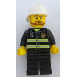 LEGO cty0055 Fire - Reflective Stripes, Black Legs, White Fire Helmet, Brown Beard Rounded